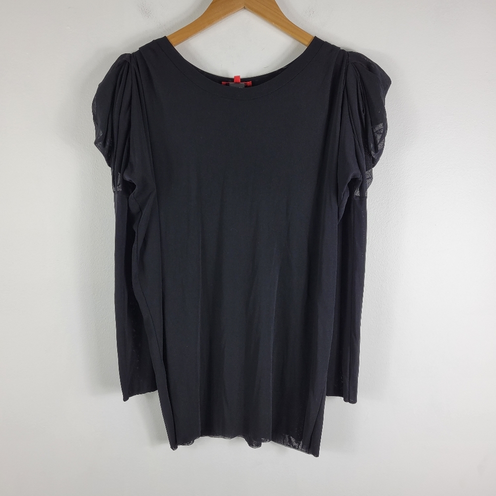 Vintage 90s Vivienne Tam Oversized Nylon Mesh Puff Sleeve Blouse